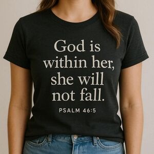 NWT, Women's Black Graphic Tee Psalm46:5